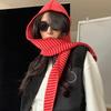 Winter Knitted Hat With Scarf Women Korean Striped Scarf Hat Fashion Shawl Neck Wool Knit Hat Multi-functional Hooded Scarf