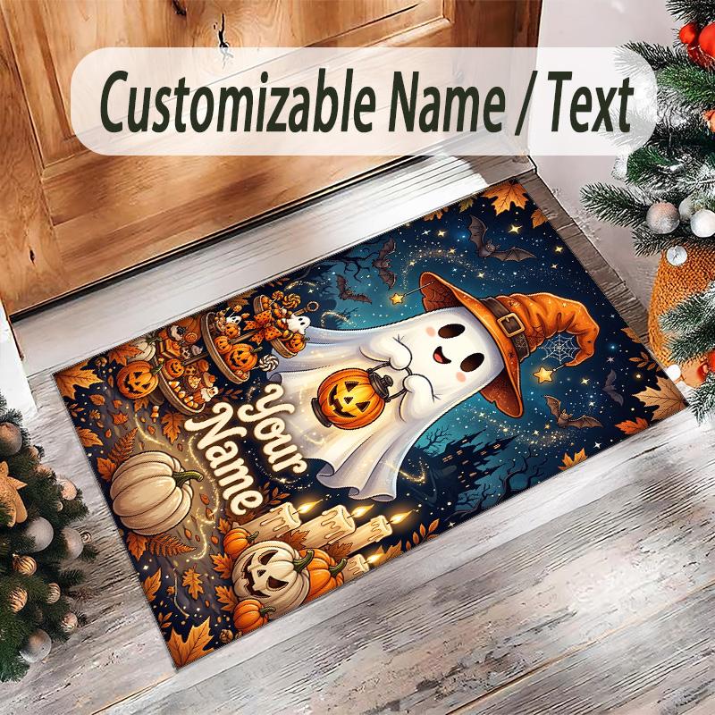 Halloween Theme Crystal Velvet Floor Rug Personalized Custom Name Text Warm Carpet Home Decoration