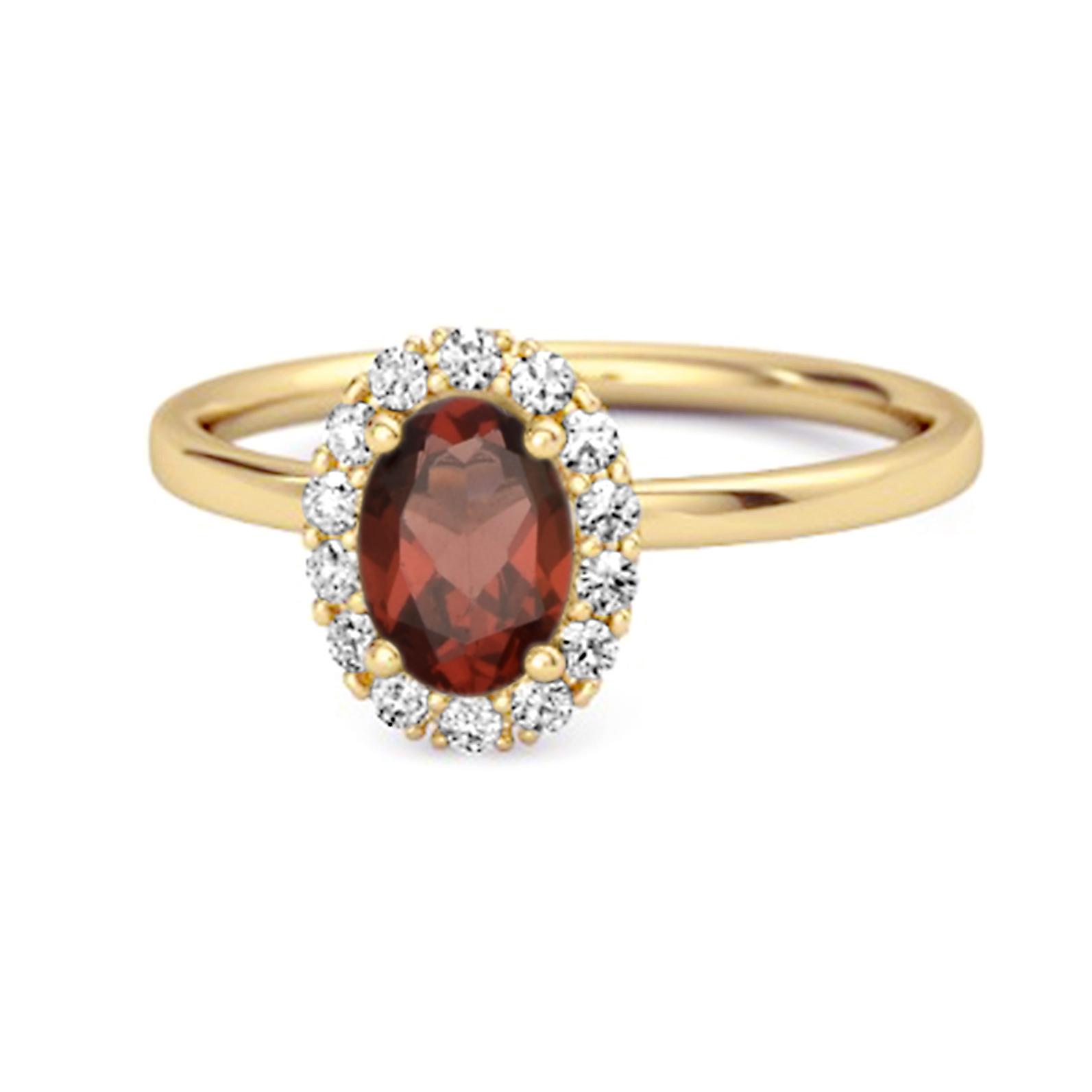 Garnet Solitaire Halo Accents Ring - 925 Sterling Silver Gold Vermeil 6