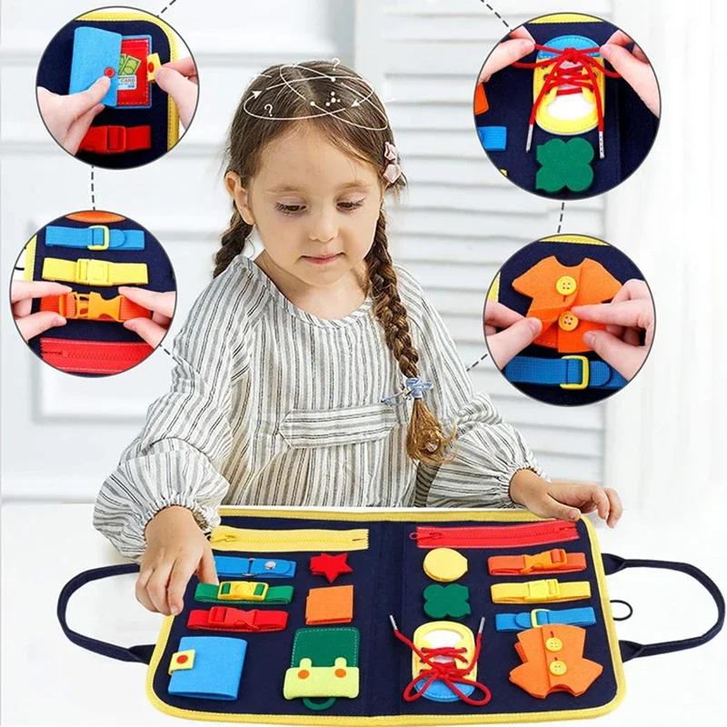 Kids Montessori Suitcase Toys Educational Learning Buckle Training Essential Baby Busy Board Sensory Intelligence Developing