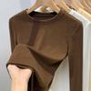 Develvet Basic-Shirt für Damen Neues Damen-Einfarbiges Rundhals-Woll-T-Shirt Thermisches Unterhemd für die Taille