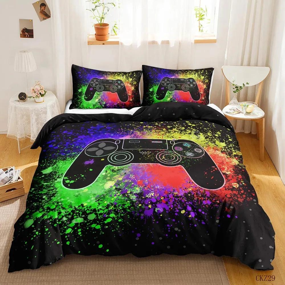 Gamer Bedding Sets For Boy, Gamepad Controller Duvet Cover Set King Size,Video Games Home Decor Comforter Cover For Teen Bedroom