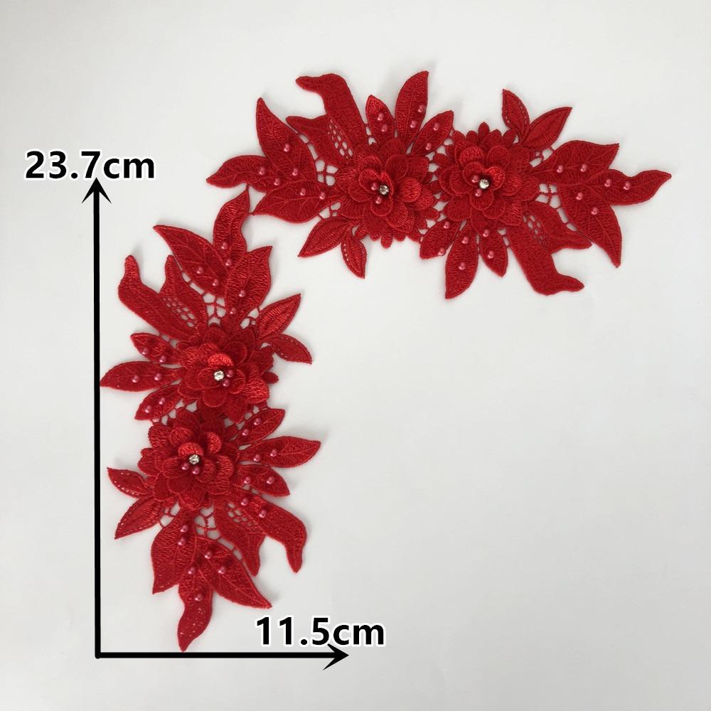 2Pcs Colorful Embroidery Patch 3D Bead Flower Wedding Dress Patch Fashion Lace Fabric Applique