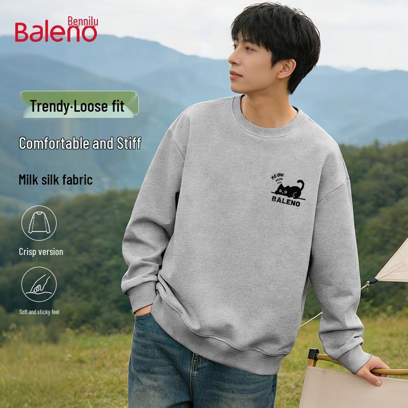 Baleno Men s Hunting Black Cat Print Crew Neck Sweatshirt 3XL
