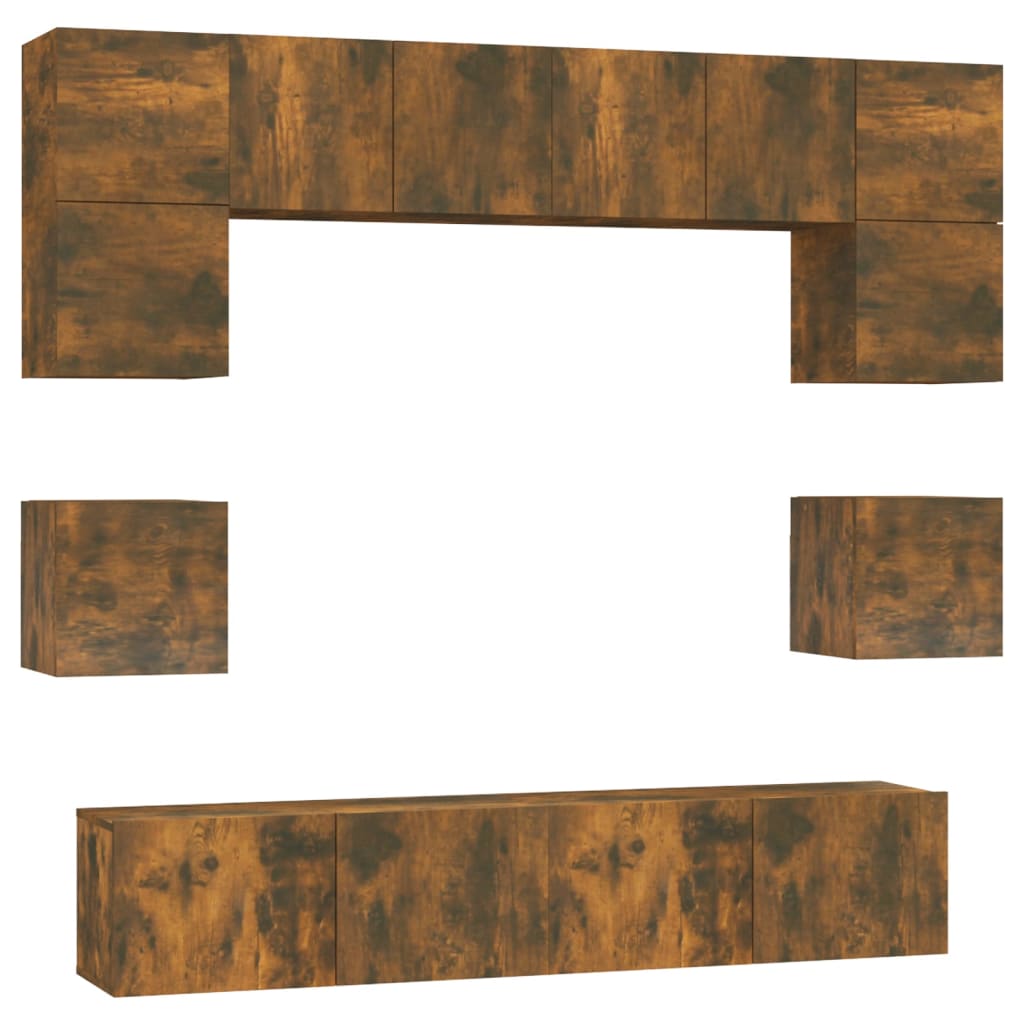 8 Piece TV Cabinet Set Smoked Oak Effect Particleboard