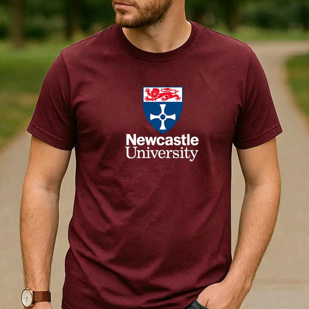 Vintage Newcastle University Lion Shield Crest Logo Cotton Graphic T Shirt Unisex Short Sleeve Alumni Holiday Gift Top
