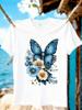 Jydx157butterfly Printing Plus Size Unisexs Round Neck Tshirt Summer Casual Street Fashion Unisexs Joker Short Sleeve Tshirt