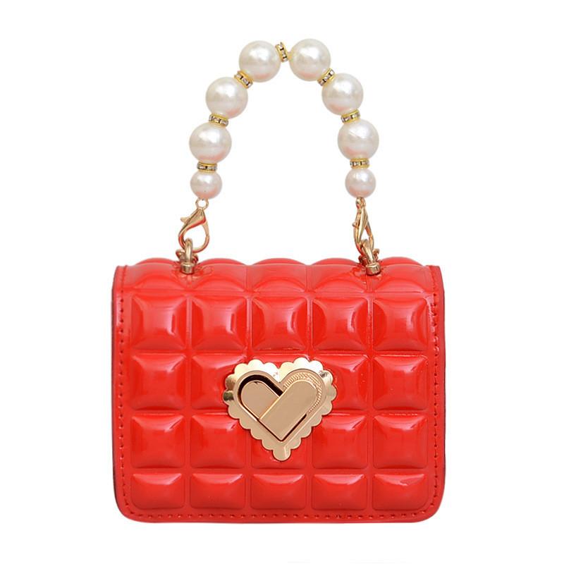 Adorable Mini Pu Crossbody Bag For Girls Trendy Pearl Handle Chain Accent красный