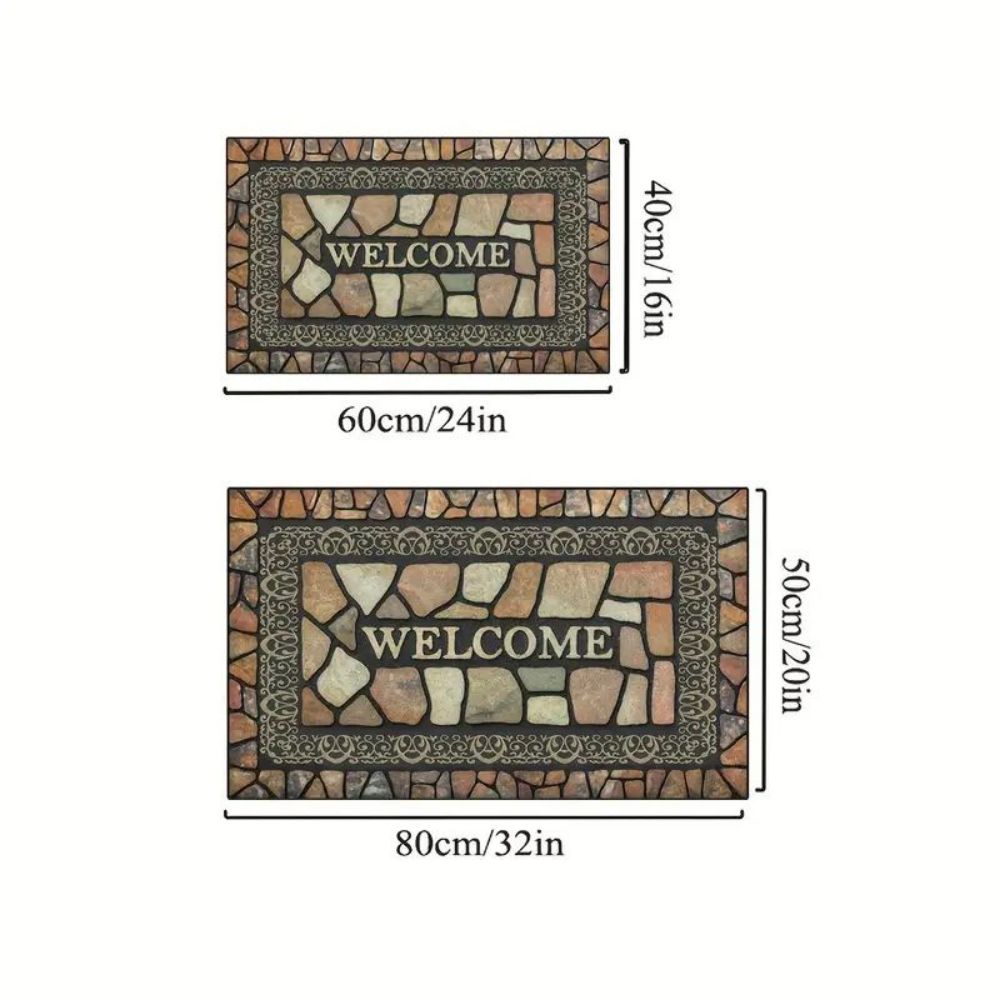 Stone Pattern Welcome Doormat Non-Slip Floor Mat Indoor Outdoor Entrance Rugs Home Decoration