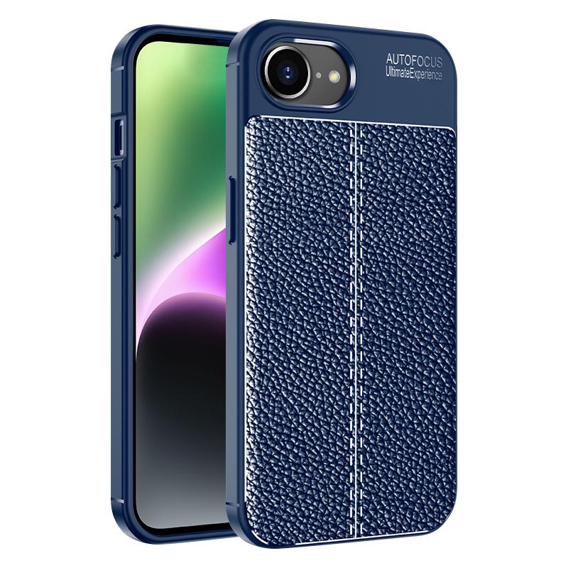 

For iPhone 16e Cell Phone Case Litchi Texture TPU Back Cover Blue