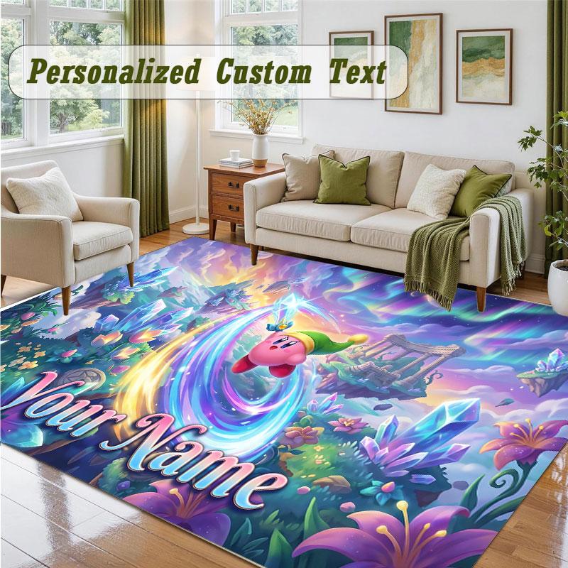 Crystal Velvet Square Rug Custom NameKirby Pattern Non Slip Home Floor Decor Rug