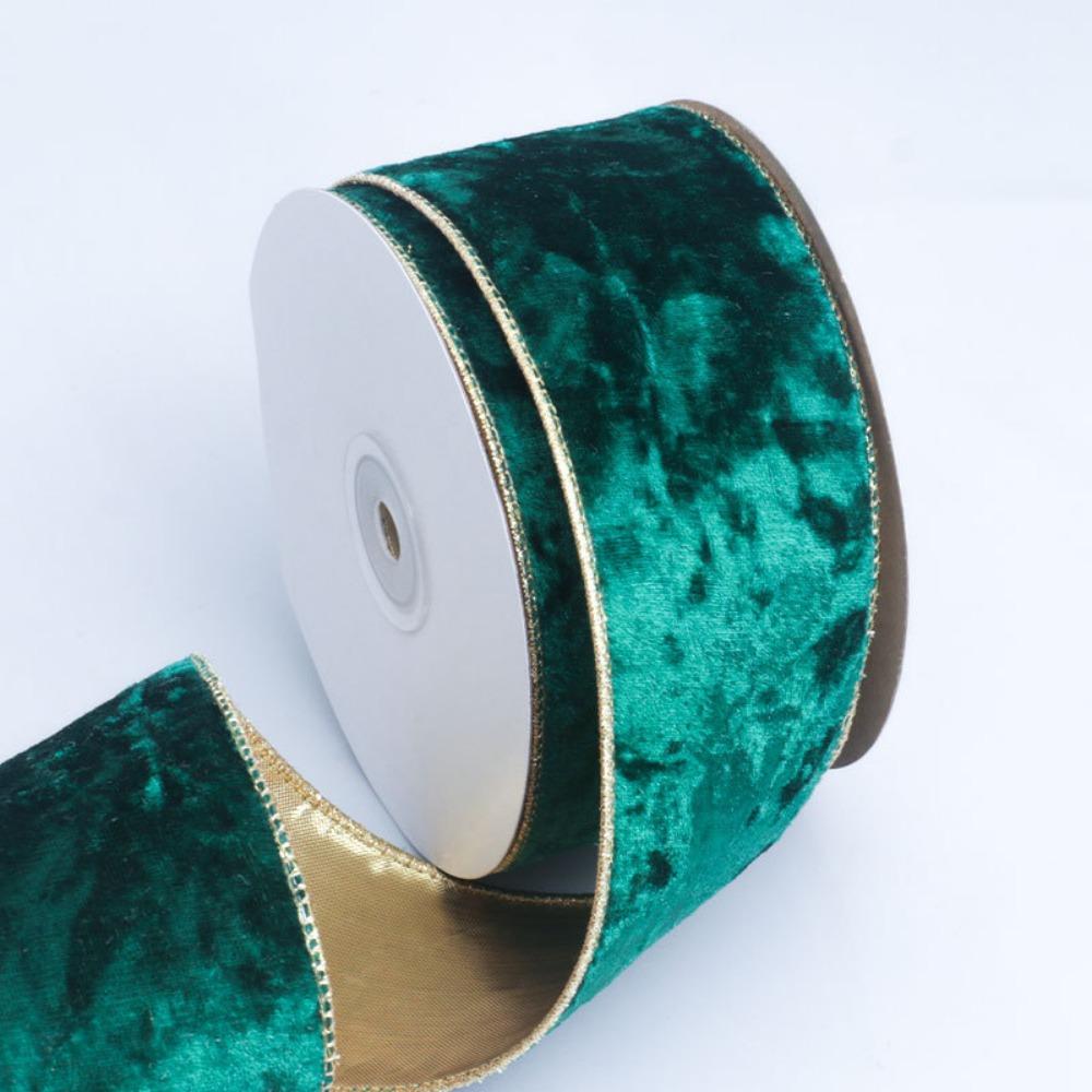 DIY 10yard/roll Christmas Ribbon Velvet with Wire Gold Edge Craft Bow Material Handmade 5cm Width Gift Webbing Xmas Tree Wreath