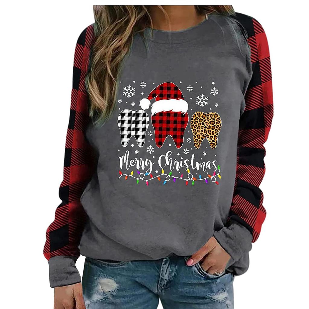 Winter Womens Casual Long Sleeve Tops Ladies Christmas Print Sweatshirt Top