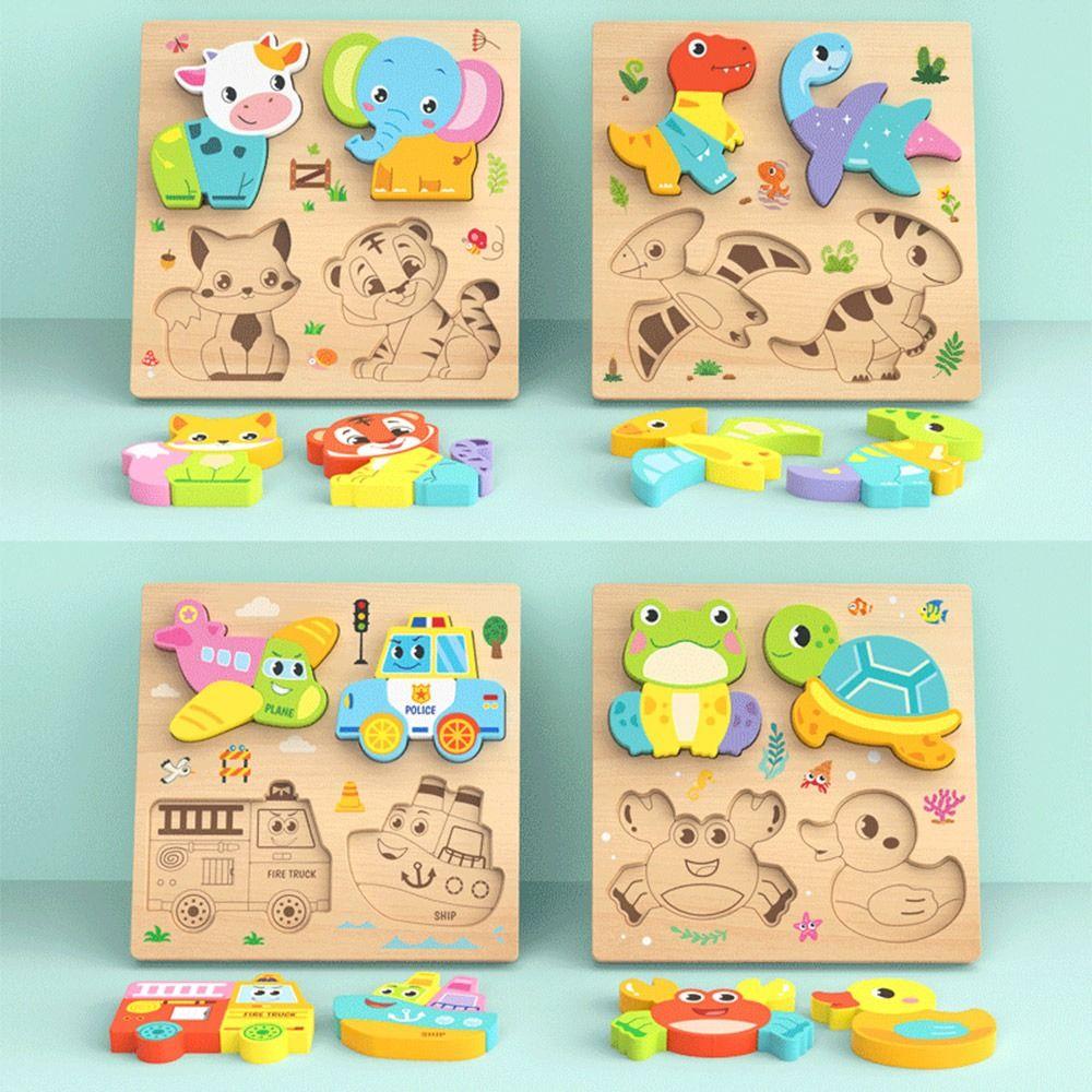 New Multicolor Wooden 3D Puzzle Fruits Dinosaur Hand-eye Coordination Early Education Puzzle Cartoon Animal Animals Jigsaw