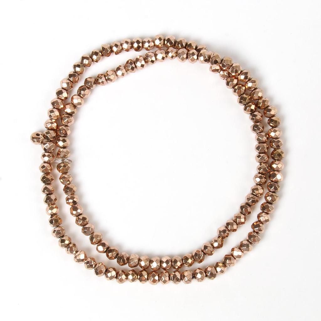 Handgefertigte Bastelfarbe, rosévergoldete Hämatitperlen, natürliche Rondelle-Perlen für Schmuckherstellung, DIY-Charms, Armband-Zubehör, 38,1 cm