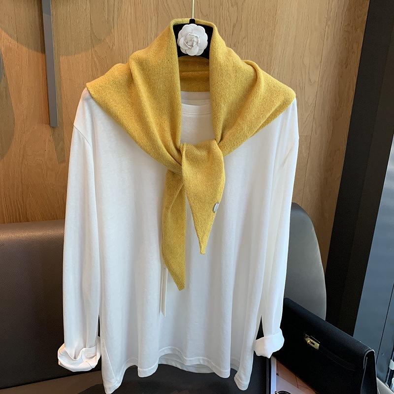 100% Wool Korean Style Winter Fashion Warm Knitted Triangular Hijab Scarf Women Headscarf Shawl Multi-functional Neckerchief