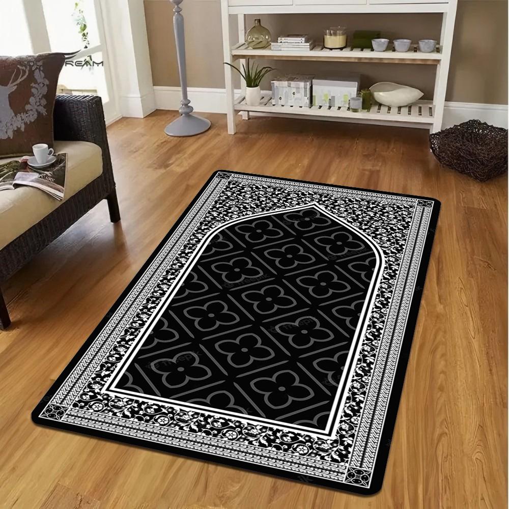 

Мусульманский молитвенный коврик Черный ковер для гостиной Ковер для дивана Домашний декор Коврик для спальни Прикроватный коврик Холл Гостиная Коврик для пола Дверной коврик Стираемый 40x60CM