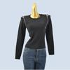 Round Neck Hand-Stitched Beads Cut Out Craft Knitting Long Sleeves Silm Bottoming Shirt Stylish Women's Clothing