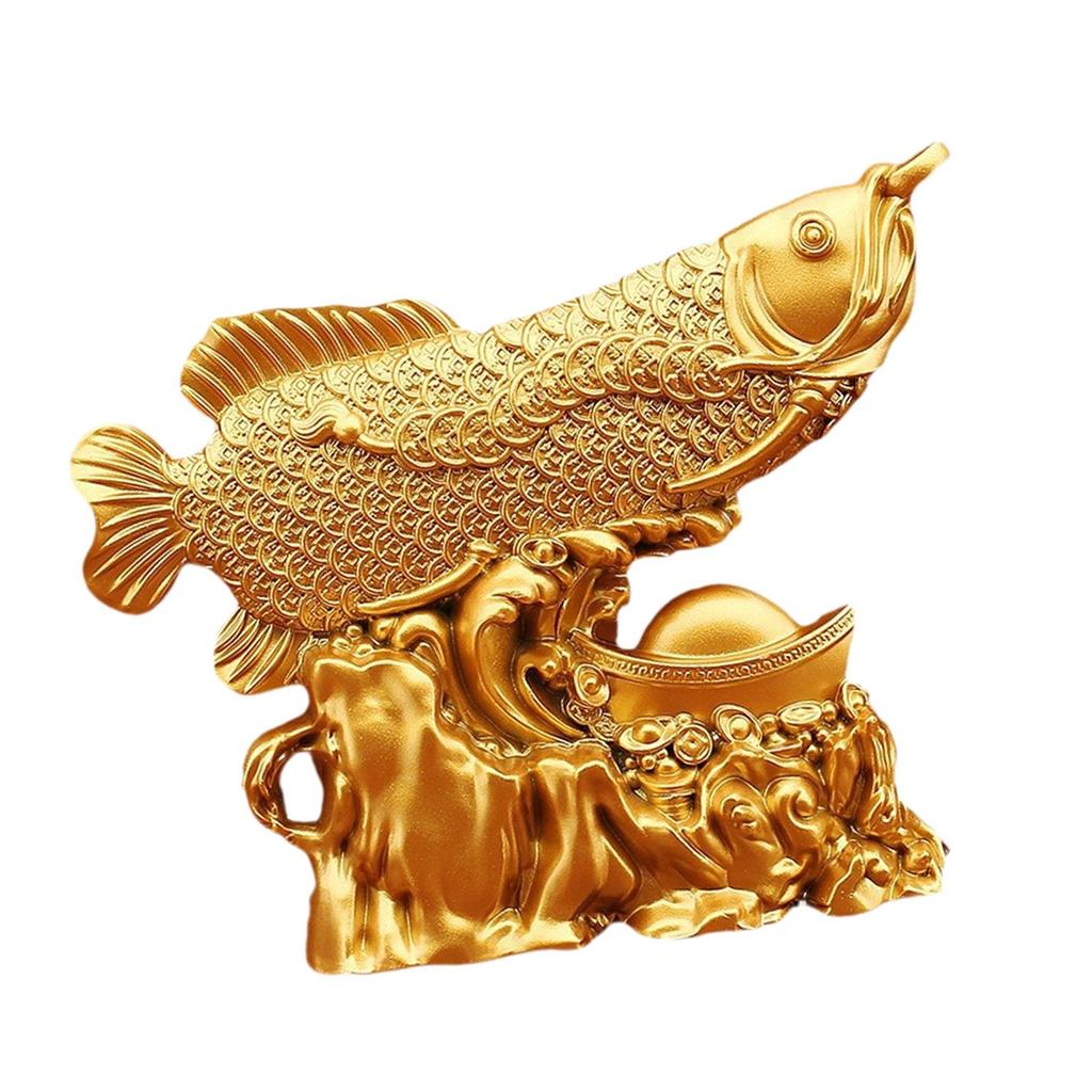 Feng Shui Gold Fish Figurine Alloy Sculpture Antique Decoration Figure for Business Opening Housewarming Gift