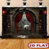 2D Spooky Moon Night Background Cloth Haunted Library Halloween Photo Prop