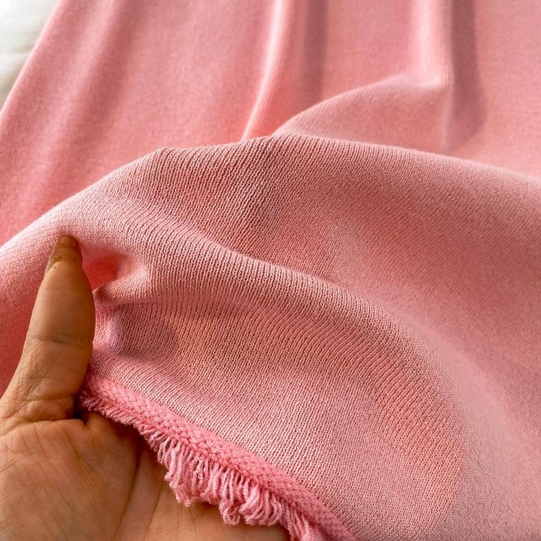 French-Style Solid Knitted Fringe Halter Dress for Women 2026 New Arrival Summer Collection Elegant and Gentle Pink Resort-Style Maxi Dress