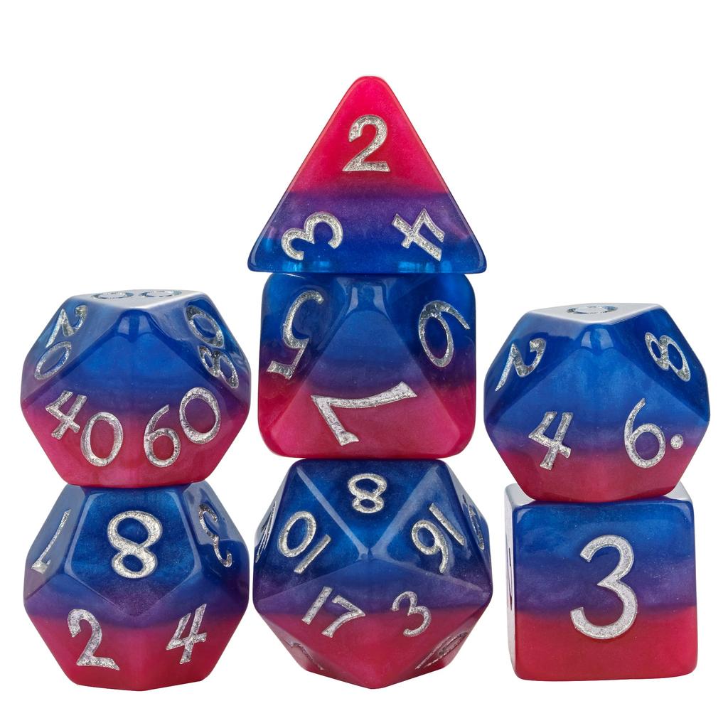 Cusdie 7Pcs Pride Flag Dice DND Trans-Pride D&D Dice Multicolor D4-D20 Polyhedral Dice Set for Role Playing Game Board Games