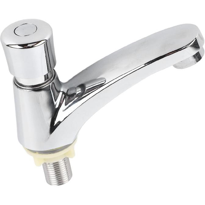 Basin Sink Faucet Time Delay Water Saving Water Tap Copper Alloy Push Switch Cold Water Faucet for Home Kitchen Bathroom Restroom Hotel