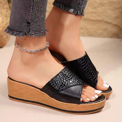 Fashion Rimocy Pu Leather Wedge Heel Slippers for Women Summer 2024 New Open Toe Platform Sandals Woman Comfort Non Slip Beach Slides