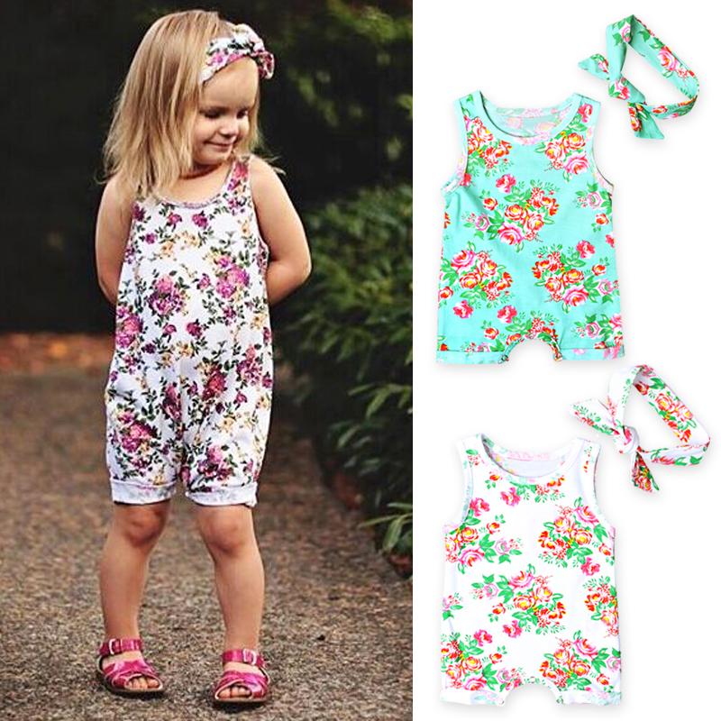 Cheap Baby Summer Clothing Infant Baby Girl Floral Romper Sleeveless