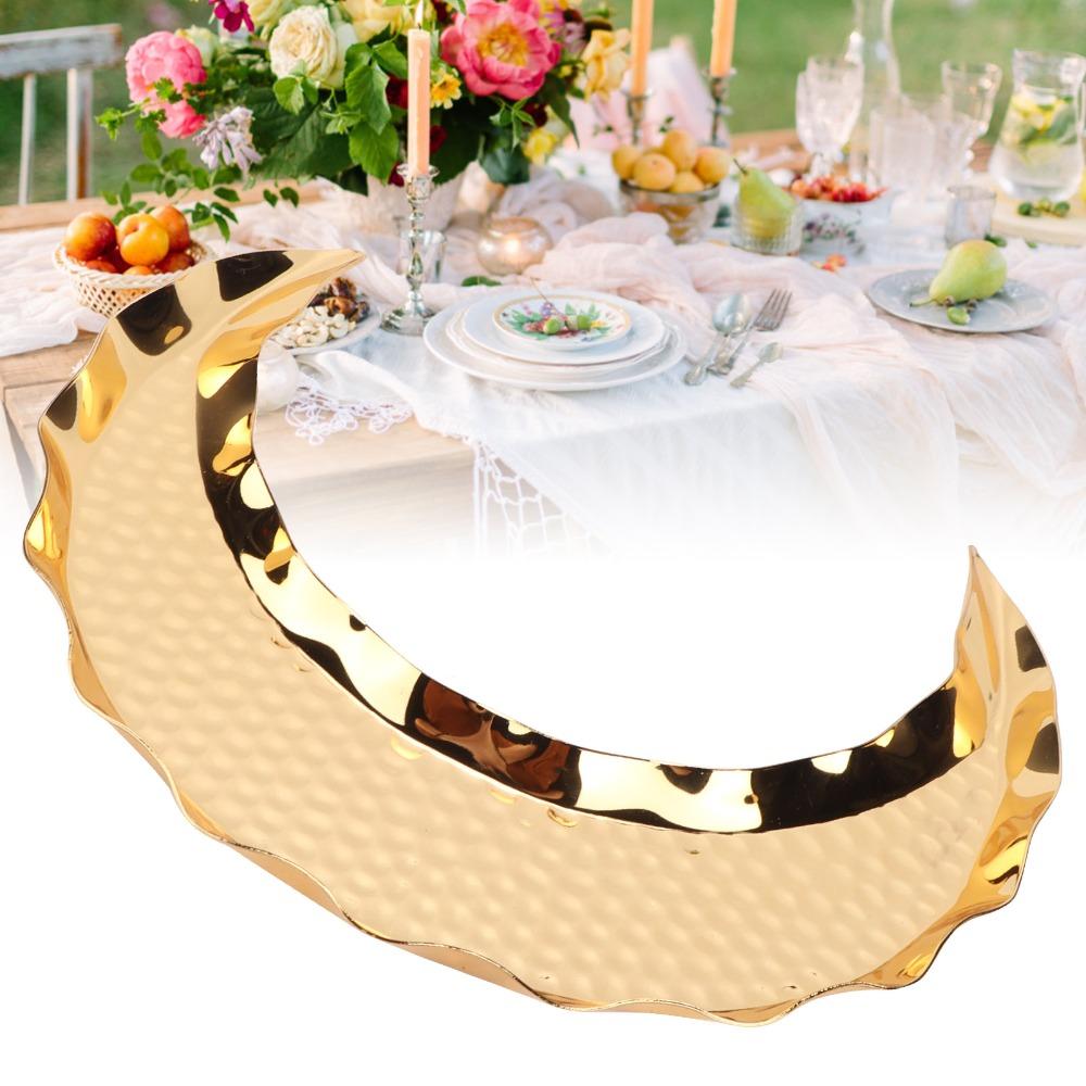 Hammered Texture Fruit Serving Tray Zinc Alloy Metal Dessert Plate For Eid Mubarak Festival