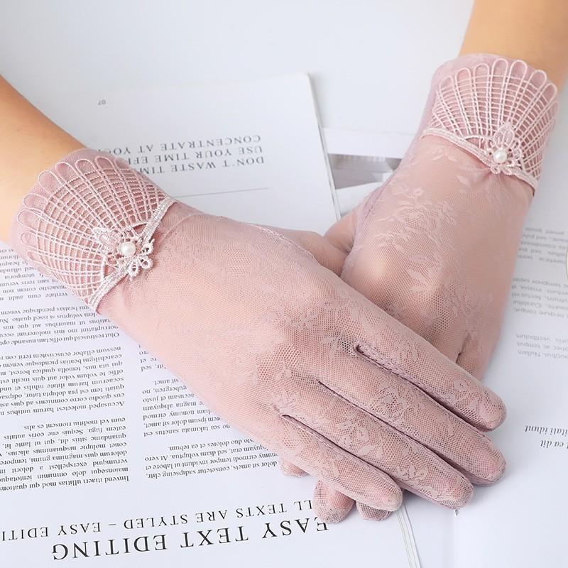 Spring and Summer Women's Sun Protection Gloves Lace Flowers Lightweight Driving Breathable Outdoor Sunshade Cycling Touch Screen Gloves
