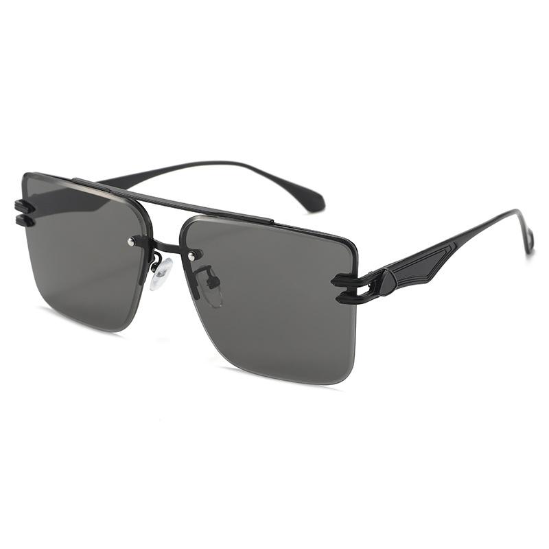 Double Beam Super Large Frame Half Frame Metal Double Beam Outdoor Sunshade Sunglasses Men'S Fashion Sunglasses