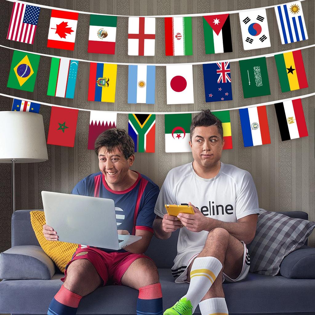48 Internationale Länderflaggen Banner-Girlande für Fußball-Dekoration Multinationale Flaggen-Girlande für Outdoor-Indoor-Veranstaltungen Partys und Feiern
