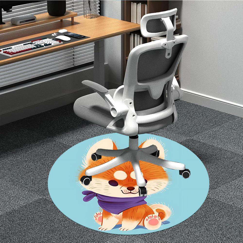 1pc Cute Fox Office Round Rug, Carpet for Office, Gaming, Lightweight Round Floor Mat yy260205043