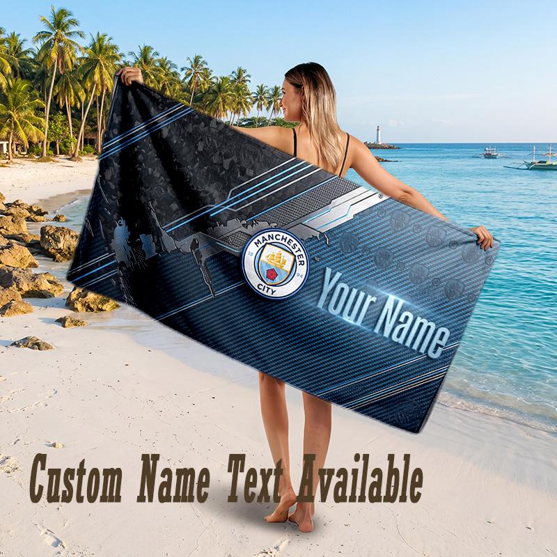 Manchester City Design Strandtuch Mit individuellem Text Großes Handtuch für den Strandurlaub