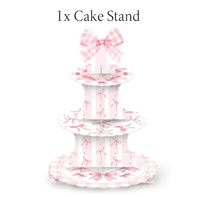 Pink Bow Disposable Cake Stand Theme Birthday Party Decoration Girl for Coquette Birthday Bridal Party Supplies Cake Decorations