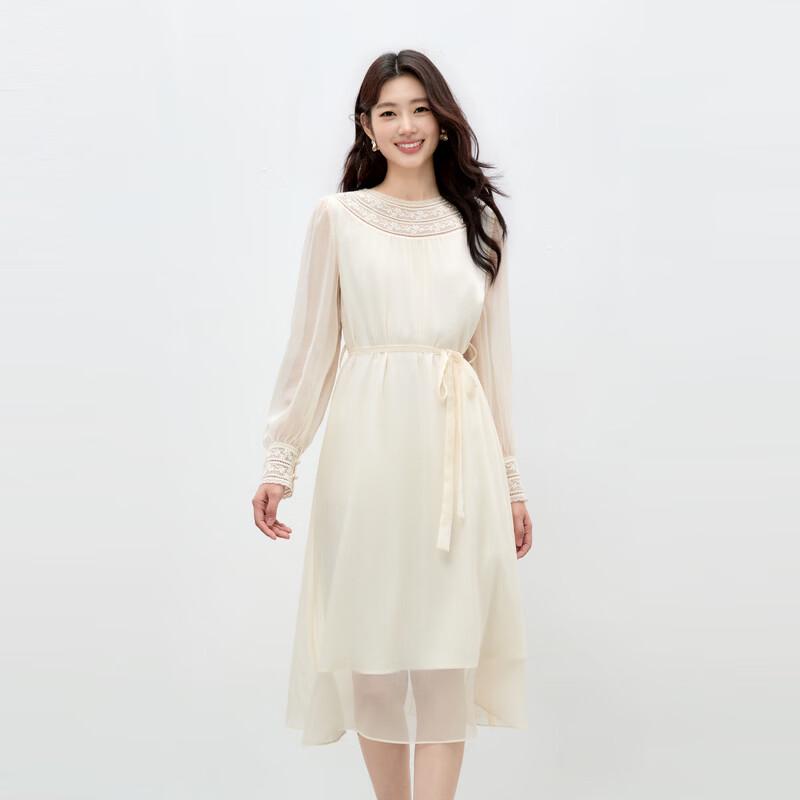 French Lace Waist-Cinched Temperament Dress M