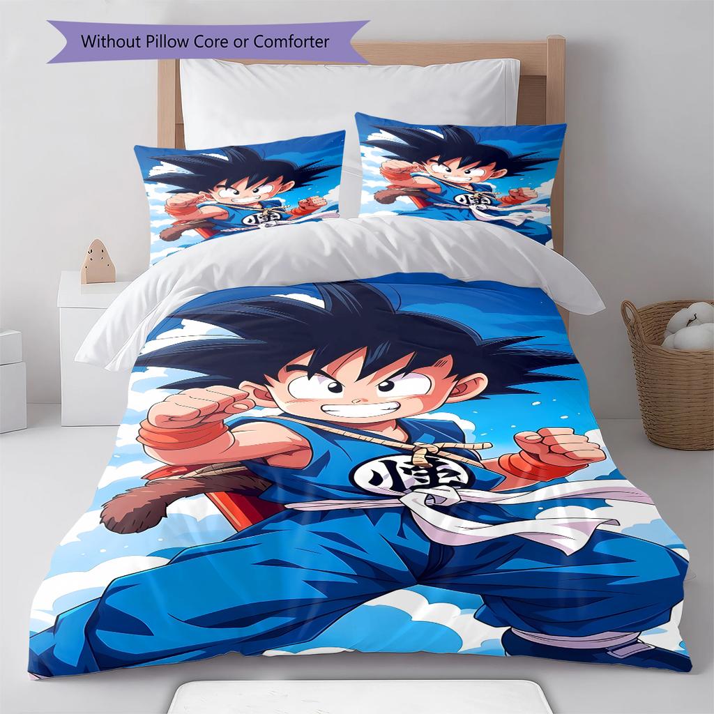 Son Goku Pattern Bedding,Quilt Set Quilt Cover Pillowcase Home Birthday Gift (1 * Duvet Cover + 2 * Pillowcase, Without Core)