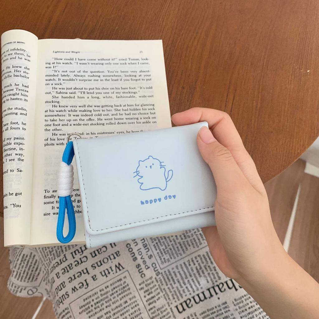 Bear Printed Wallet Ins Female Multifunctional Cute Student Storage Card Pack Triple Fold Lanyard Wallet
