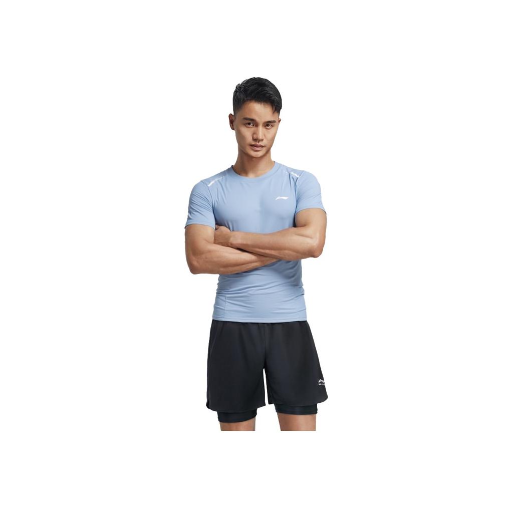 Li-Ning Waterproof Chlorine Resistant Simple Solid Color Speed Training Short Sleeve Swimwear Men swimwear Blue LNYW821-4