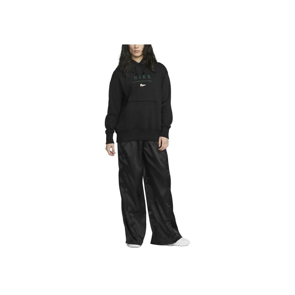 Nike Letter Print Hooded Pullover Long Sleeve Sweatshirt Women Sweatshirt Black FD0855-010