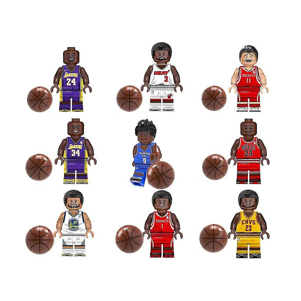 Set di 9 Figure di Giocatori di Pallacanestro Blocchi da Costruzione Giocattoli per Bambini 3-7cm