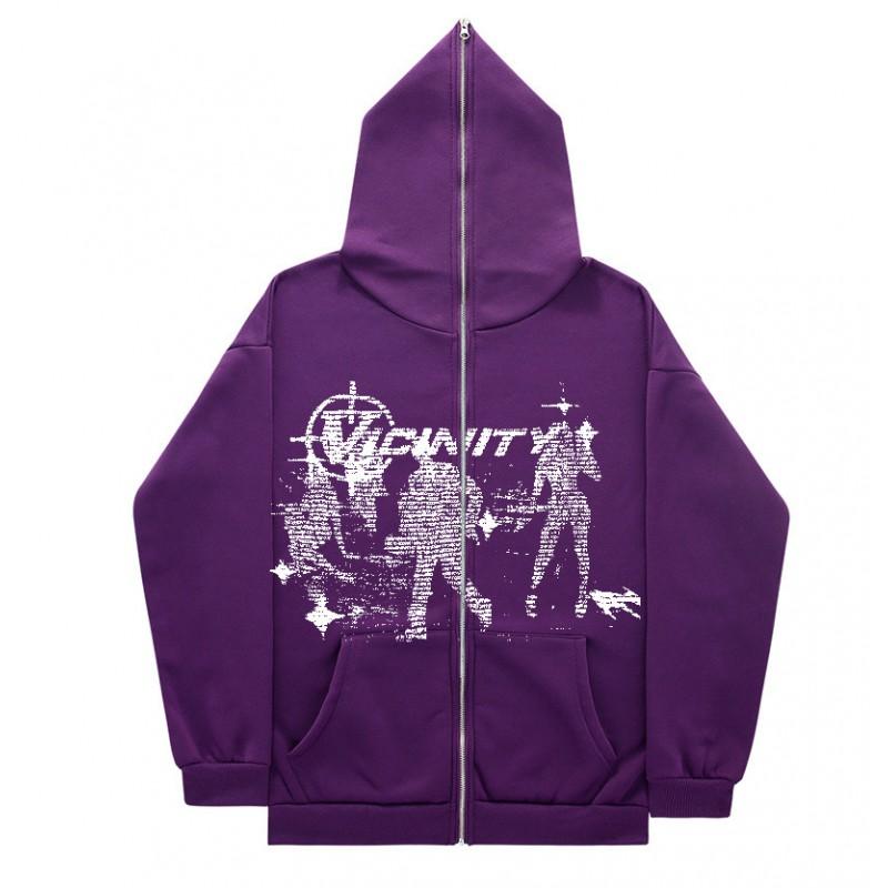 Y2K Zip-Up Hoodie Oversized Streetwear Sweatshirt With Digital Print Women