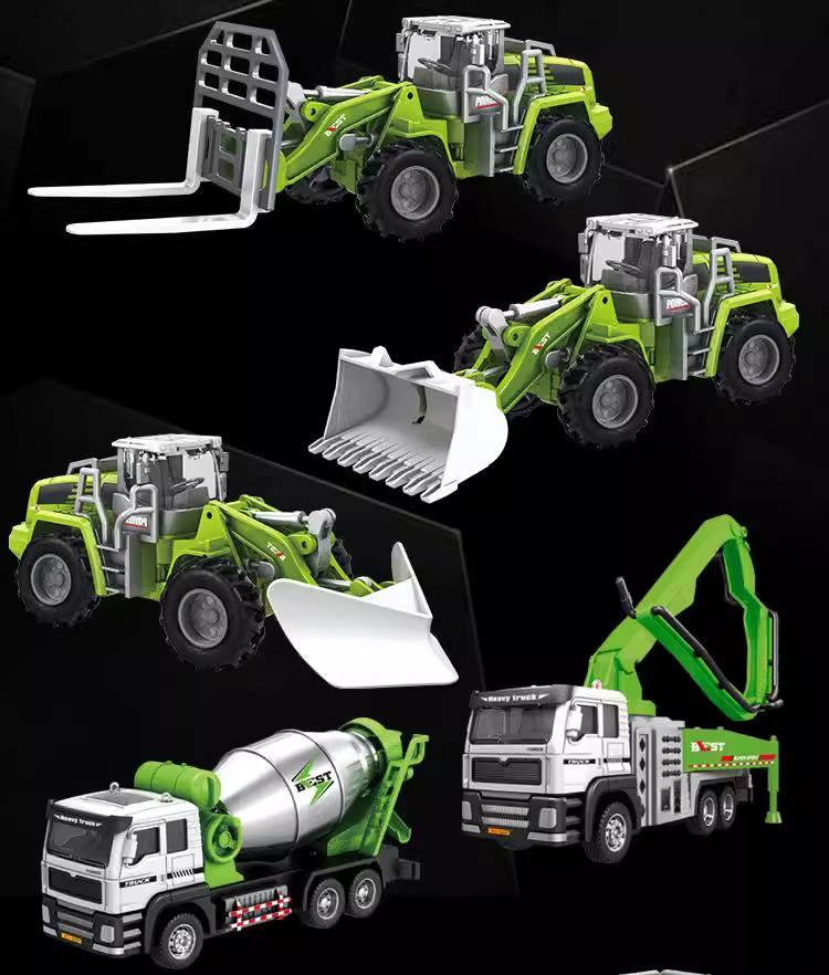 Children's Alloy Construction Vehicle Set: Excavator, Snowplow, Crane, Mixer Truck Simulation Toys