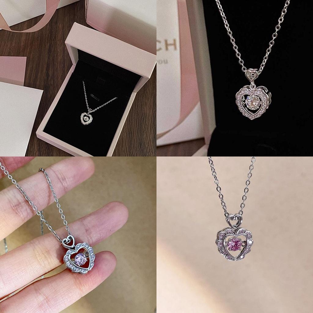 Alloy Material Electroplated Process Heart-shaped Pendant O Chain Style 41cm-50cm Length Pink And White Love Hearts