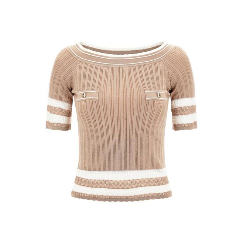 American Style ~ M's a off-Shoulder Knitted Short-Sleeved Blouse