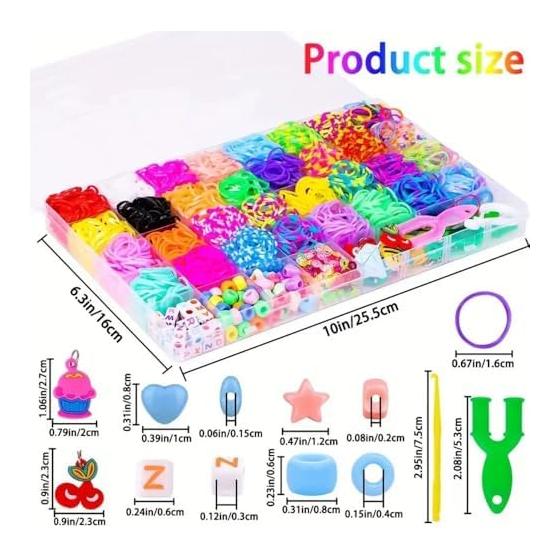 Loom bracelet making kit, accessory kit, storage case included, handmade colorful rainbow rubber band bracelet set, knitting needles, DIY necklace,