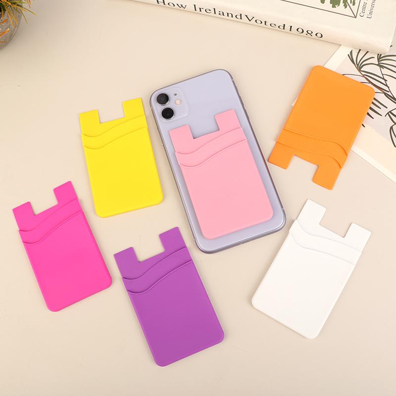 Double-Layer Silicone Mobile Phone Back Pocket Card Holder Case Pouch Adhesive Sticker Phone Back Cover Id Card Wallet Pocket