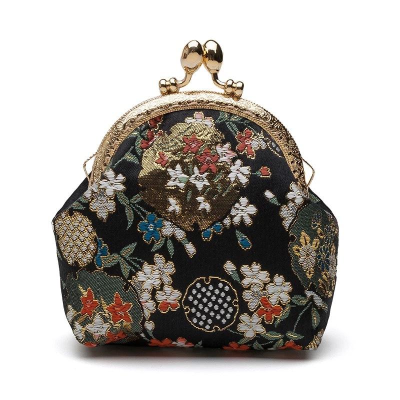 Jacquard Brocade and Wind Mouth Gold Bag, Retro Style Change Bag, Gift Creative Storage Small Bag