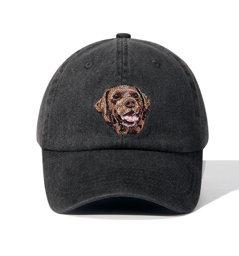 Dog Head Baseball Cap Trendy Brand Heavy Industry Washing Black Old Animal Embroidery Cap Children's Four Seasons Men